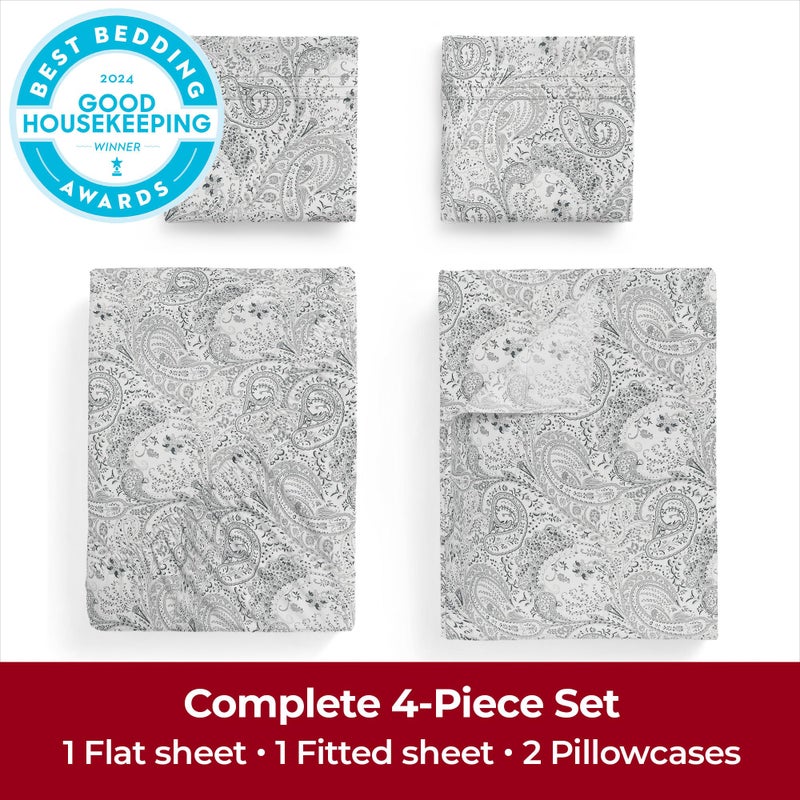 Mellanni California King Sheets Set - 4 PC Iconic Collection Bedding - Hotel Luxury, Extra Soft, Cooling Bed Sheets - Wrinkle, Fade, Stain Resistant (Cal King, Paisley Gray) - Image 2